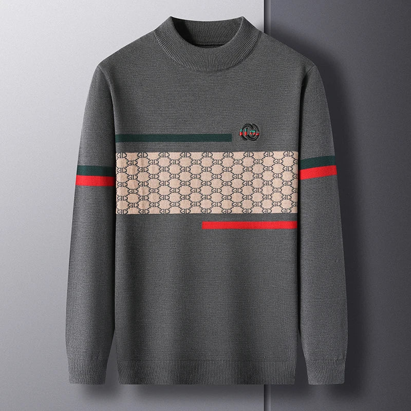 New Round Neck Slim Fit Men's Sweater for Autumn and Winter, Korean Style Trendy and Casual Long Sleeved Knitted Base Sweater