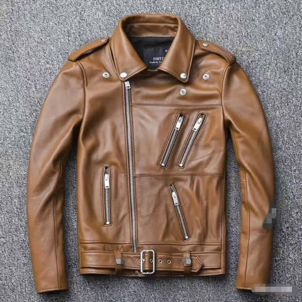 Winter and Autumn Men's Oversized Button-down PU Leather Coat with Multiple Zippers Polo Jacket, with Many Zippers Mens Jacket