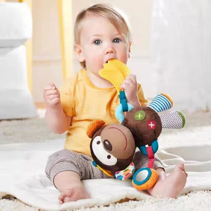 Animal Plush Baby Teething Toy Infant Stroller Hanging Rattle with Teether Soft Sensory Stuffed Animal Toy for Newborn 0 12Month