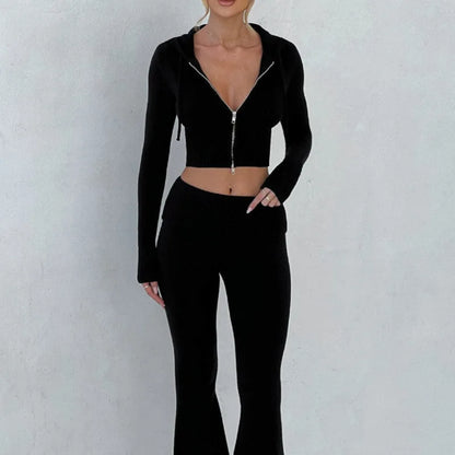 Spring New Women's Clothing Slim-fit Short Hooded Top Casual Pants Fashion Suit Women's Two-piece Set