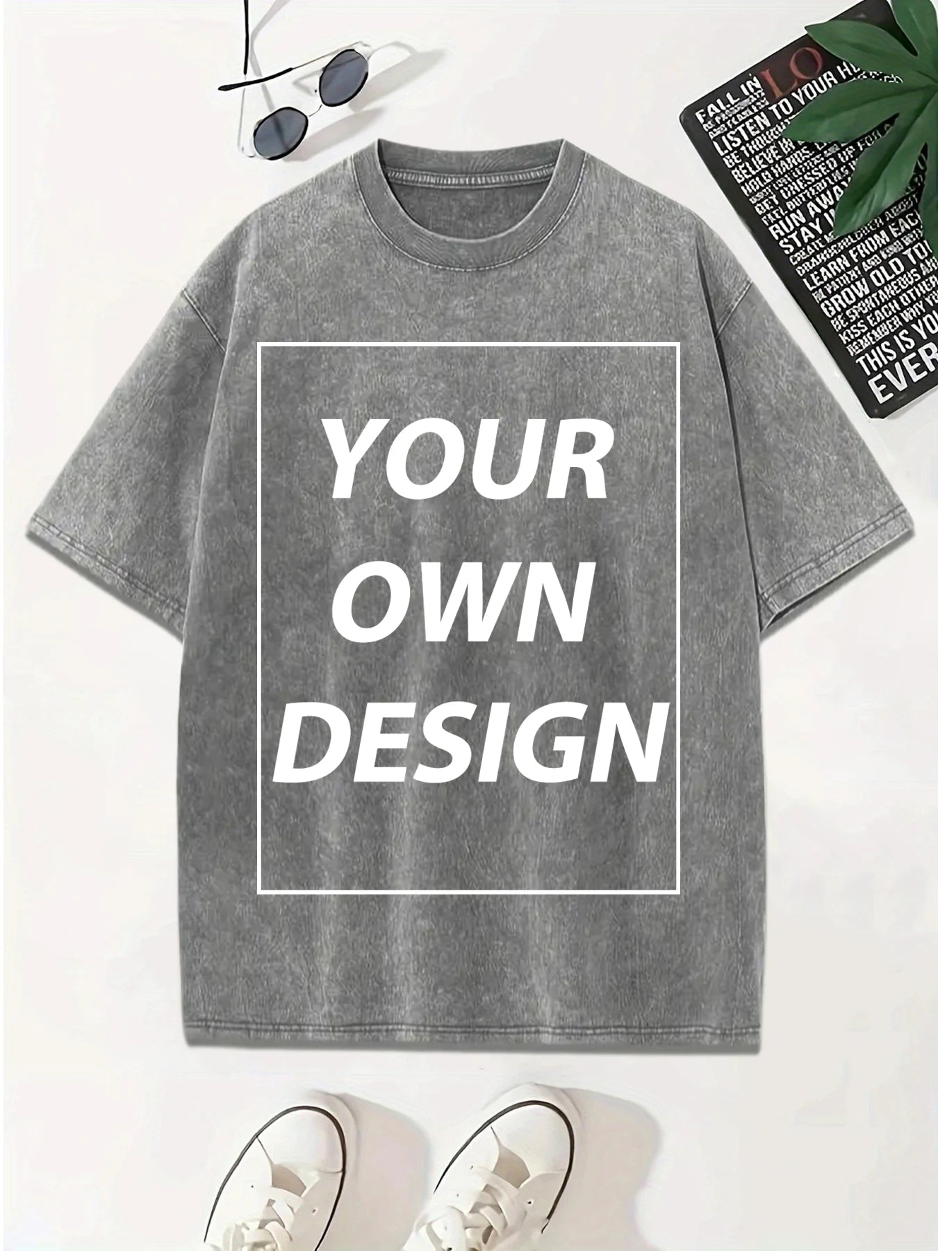 Personalized Custom Your Photo T Shirt Mens Summer Cotton Washed T-Shirt Breathable Fashion Short Sleeve Street Casual Retro Top