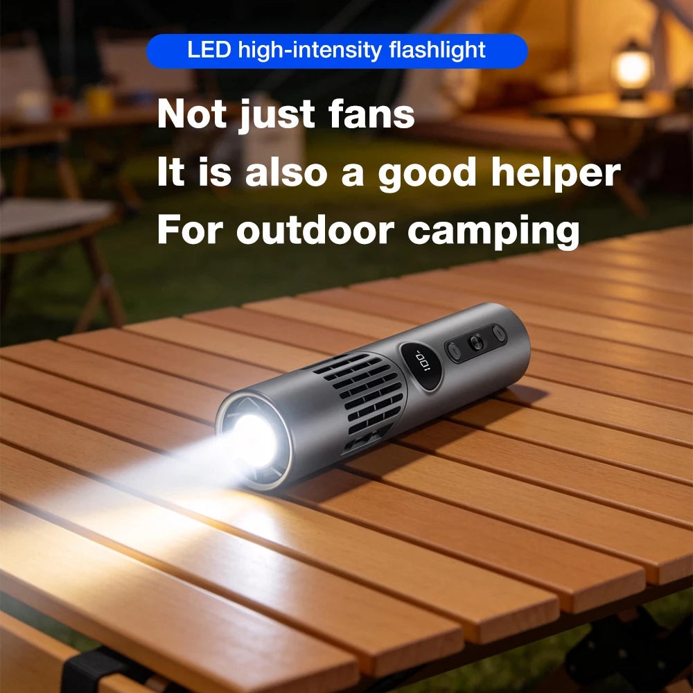 Handheld/Neck Hanging/Table Standing Lipstick Fan with 100 Levels of Wind Power, Twisted Flashlight, Lighting Small Fan