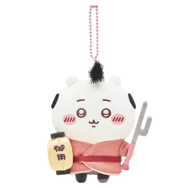 jiyi Edo Samurai Plush Keychain Japanese Anime Cute Usagi Hachiware Ushachi Pendant Soft Fluffy Bag Charm Accessory for Fans