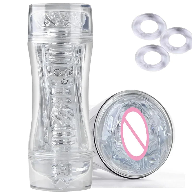 Male 3D Manual Soft Pussy Sex Toys Transparent Vagina Masturbator Realistic Adult Endurance Exercise Sex Toy Pocket Cup for Men