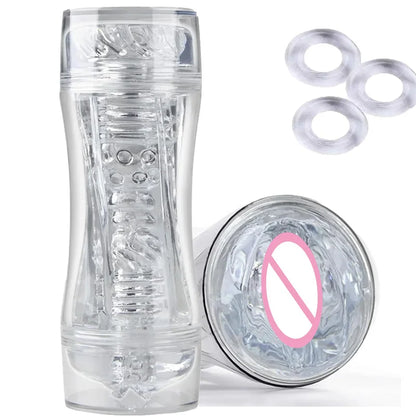 Male 3D Manual Soft Pussy Sex Toys Transparent Vagina Masturbator Realistic Adult Endurance Exercise Sex Toy Pocket Cup for Men