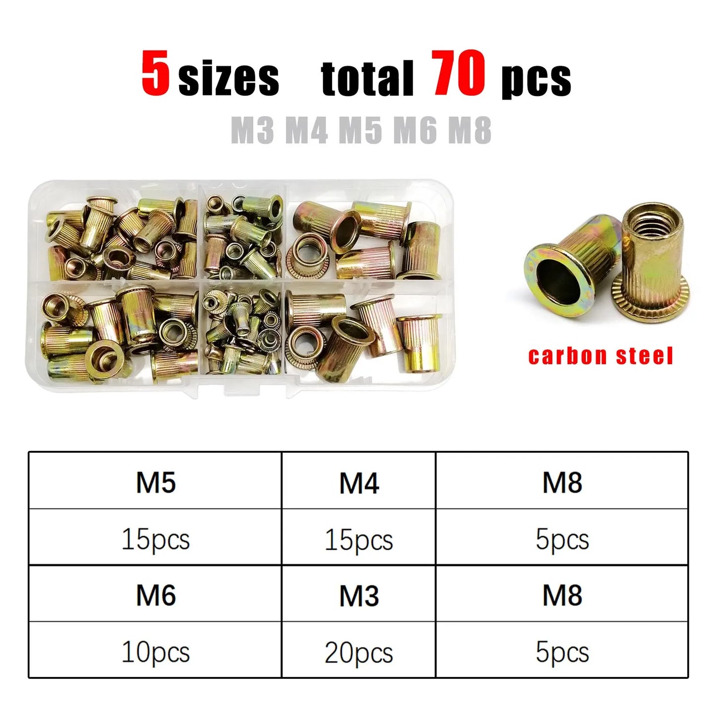 1 Box M3 M4 M5 M6 M8 US Coarse Thread UNC 304 A2-70 Stainless Steel Carbon Steel Aluminum Flat Head Rivet Nut Rivnut Set Kit