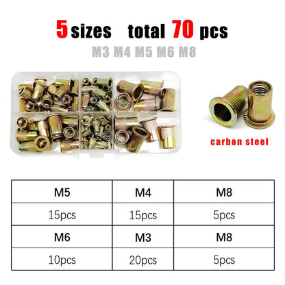 1 Box M3 M4 M5 M6 M8 US Coarse Thread UNC 304 A2-70 Stainless Steel Carbon Steel Aluminum Flat Head Rivet Nut Rivnut Set Kit