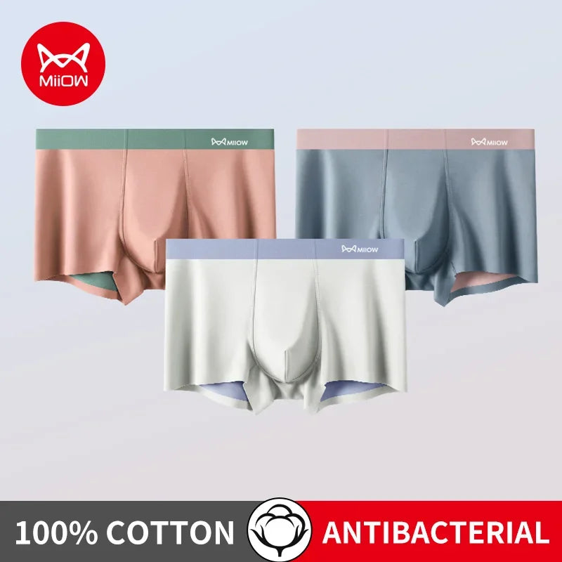 MiiOW 3Pcs Cotton Antibacterial Crotch Men's Panties Comfortable Winter Men Underwear Boxers Dry Seamless Mens Underpants Trunks