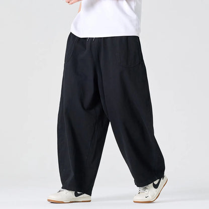 Wide Leg Pants Men Loose Fashion Harajuku Casual Trousers Men Cotton Comfortable Joggers Solid Color Cargo Pants Men Streetwear