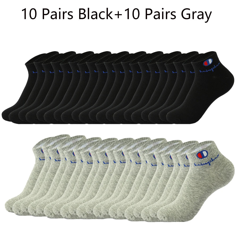 10/20/30 Pairs Ankle Socks Men Women Cotton Brand Socks Athletic Running Socks Cushioned Breathable Low Cut Sports Short Socks