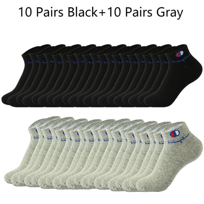 10/20/30 Pairs Ankle Socks Men Women Cotton Brand Socks Athletic Running Socks Cushioned Breathable Low Cut Sports Short Socks