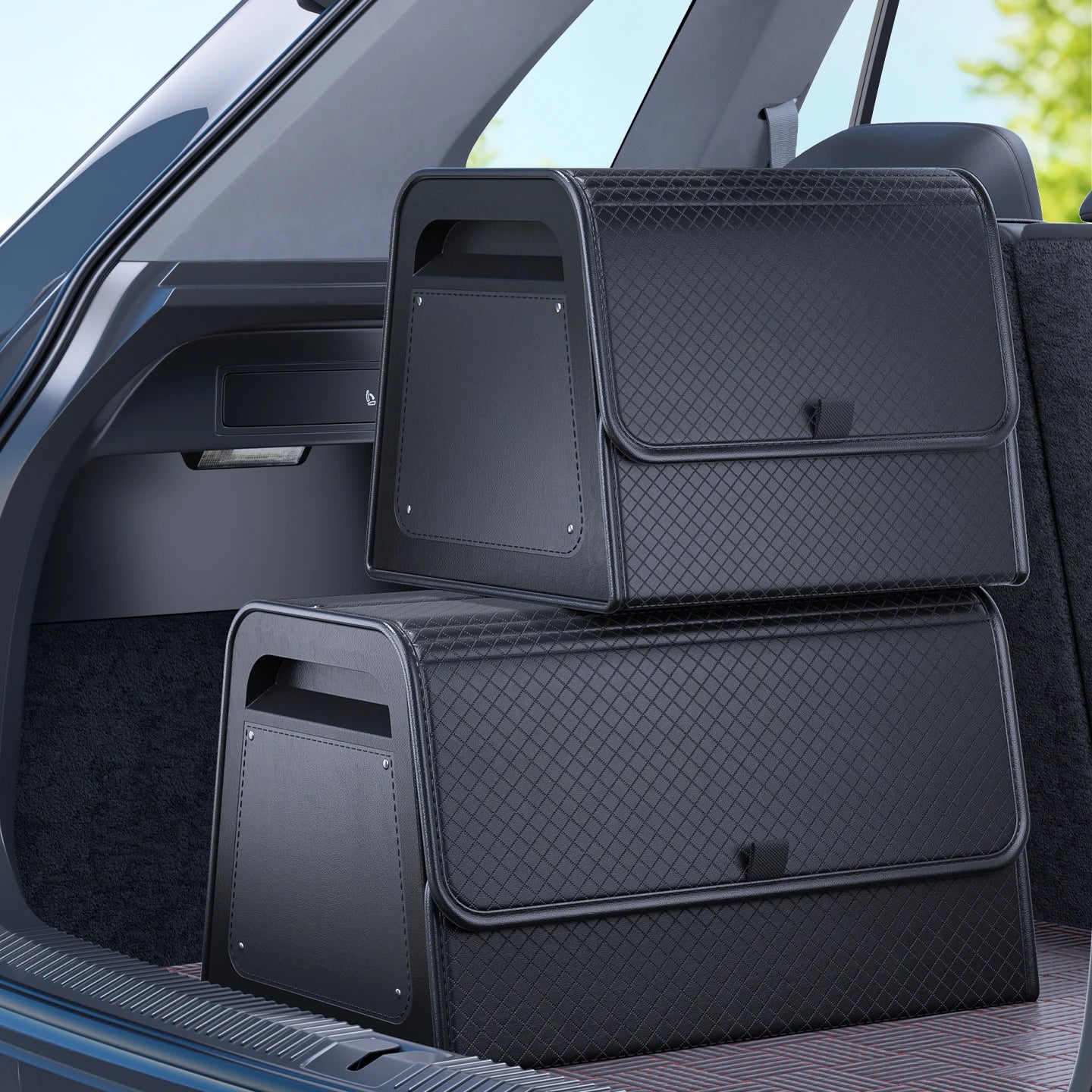 Car Trunk Organizer with 4-Point Magnetic Closure – PU Leather, Reinforced ABS Frame, Fits SUV, Sedan, and Home Use