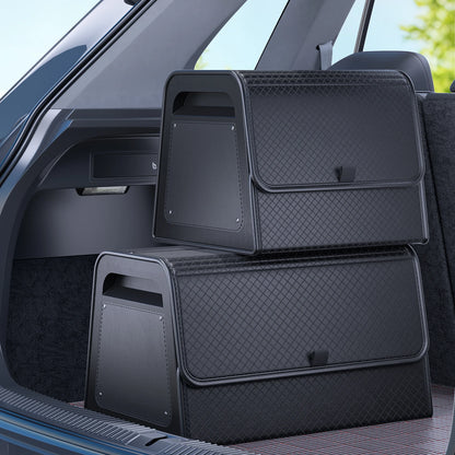 Car Trunk Organizer with 4-Point Magnetic Closure – PU Leather, Reinforced ABS Frame, Fits SUV, Sedan, and Home Use