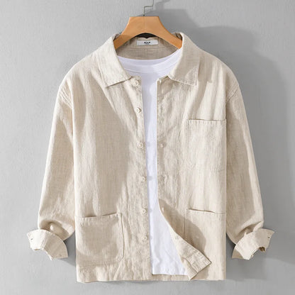 Spring Autumn New Solid Color Casual Long Sleeve Shirts for Men Clothing Cotton and Linen Soft Streetwear FY9796