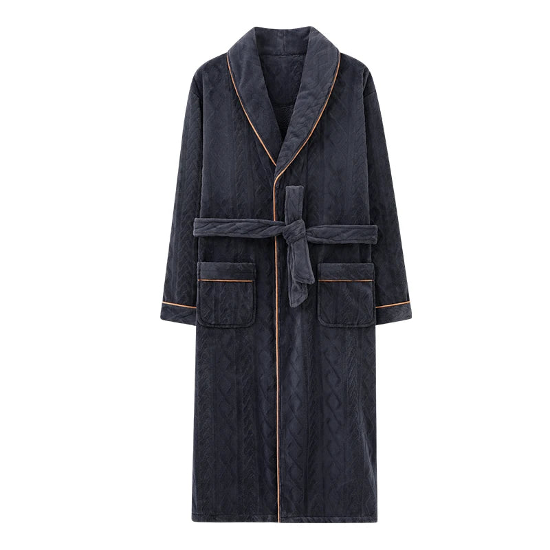 Autumn Winter Bathrobe Men Thick Flannel Sleep Top Kimono Robes For Male Coral Fleece Robes Long Bath Robe Bride Dressing Gown