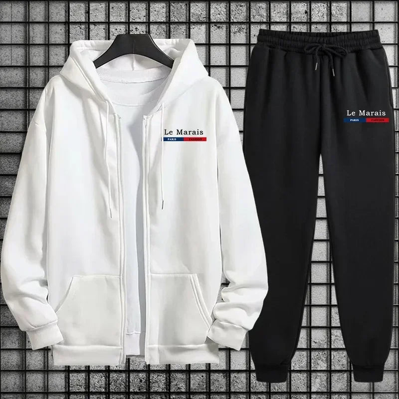 Herbst Winter Sport Stil Paris Le Marais Print Herren Trainingsanzug Set 2-teilig Hoodie mit Jogginghose Urban Streetwear Outfit
