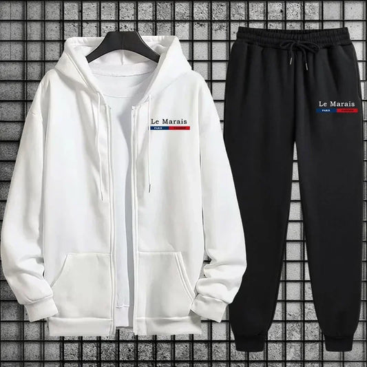 Herbst Winter Sport Stil Paris Le Marais Print Herren Trainingsanzug Set 2-teilig Hoodie mit Jogginghose Urban Streetwear Outfit