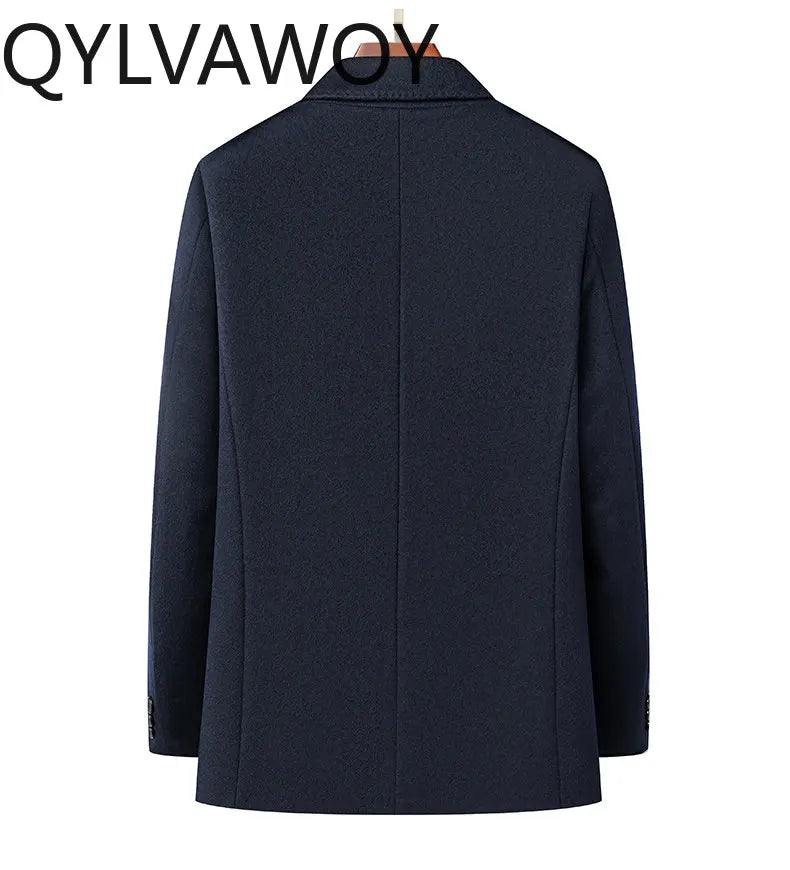 QYLVAWOY 100%Real Sheep Wool Man Jacket High Quality Spring Autumn Jackets Lapel Coat Mid-Length Clothes for Man Business Casual