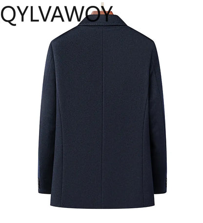 QYLVAWOY 100%Real Sheep Wool Man Jacket High Quality Spring Autumn Jackets Lapel Coat Mid-Length Clothes for Man Business Casual