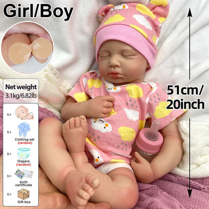 50cm Open Mouth Doll Soft Lifelike Silicone Reborn Baby Girl/Boy Loulou Waterproof Baby 3D Skin Doll Gift for Dementia Patients