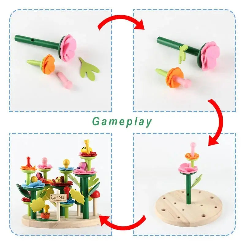 Montessori Flower Garden Building Wooden Toys Flower Arrangement Game Creative Educational Toy for Kids 2-4 years old Girls Gift