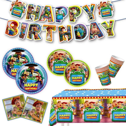 Toy Stories Theme Birthday Party DIY Decoration Toy Inspire Backdrop Hot Anime Cartoon Paper Plate Cup Birthday Party Supplies