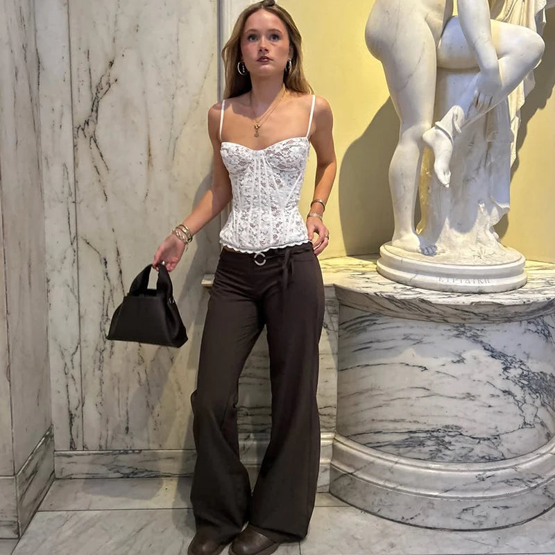 Typhaland Sexy Slim Lace Vest Tops Women's Fishbone Slim Sleeveless Tanks Lace Up Summer Sleeveless Party Tanks Top 2026 New