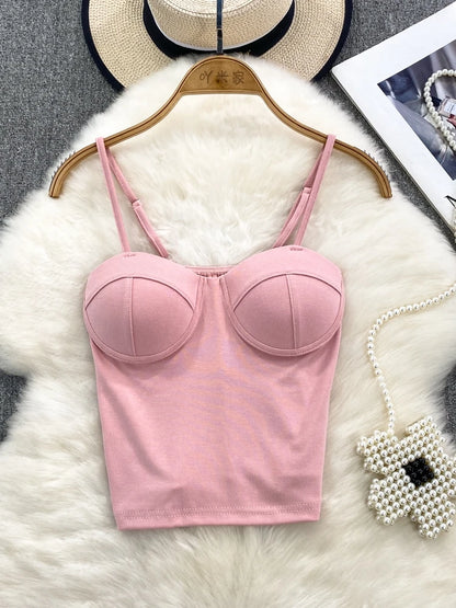Sexy Fashion Design Camisole Tank Top Women Slim Fit Outerwear Spicy Base Shirt Sexy Backless Vest Short Straight Cut Bodycon
