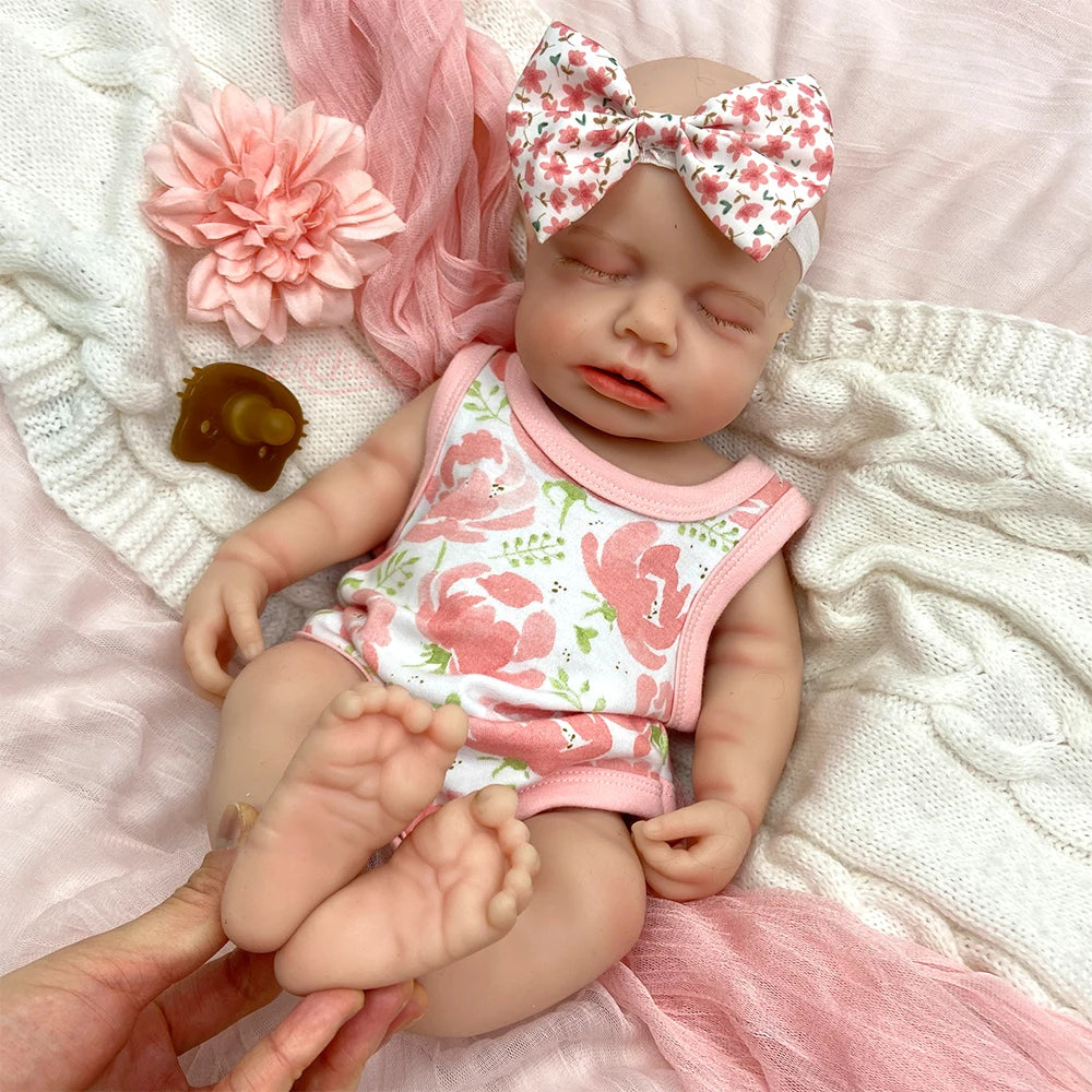 18Inch Handmade Lifelike Silicone Reborn Baby Open Mouth Doll Soft Waterproof Artistic Model Exquisite Texture Details for Gift