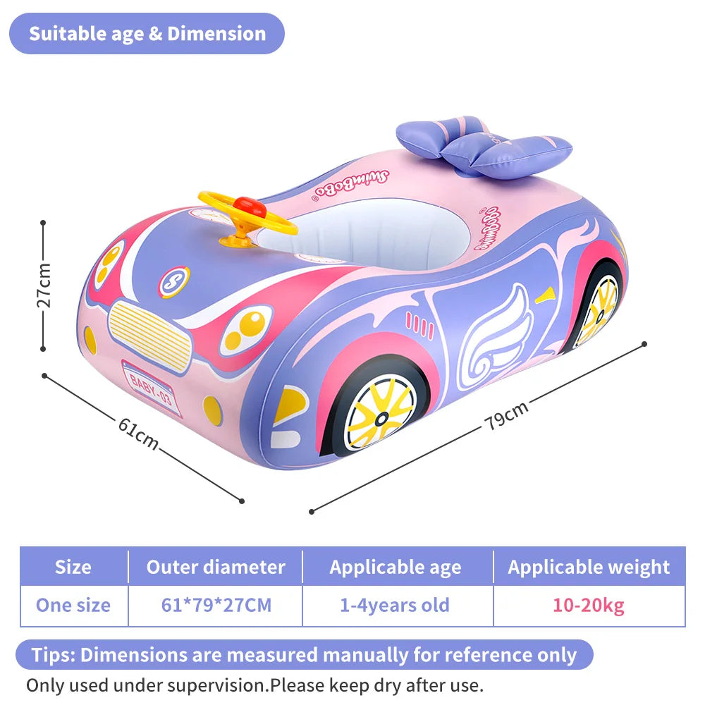 Kids Car Swimming Seat Float Ring Inflatable Infant Floating For Summer Swim Boat Circle Bathing Water Toy with Canopy