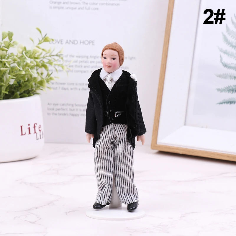1/12 Dollhouse Miniature Porcelain Doll People Model Beautiful Youth Boy Girl Decor Doll House Toy