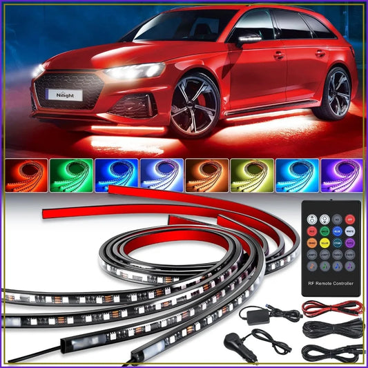 4Pcs RGB LED Underglow Strip Lights 252 LEDs Sound Active with Remote for Cars SUV Truck