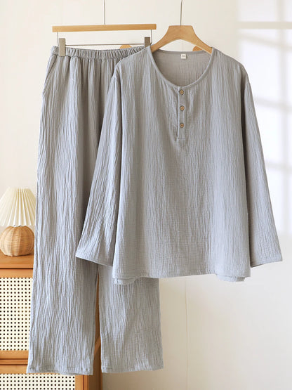 100% Pure Cotton Sleepwear Long Sleeve round Neck Hooded Home Clothes Set for Men Double Layer Gauze Spring Autumn New Style