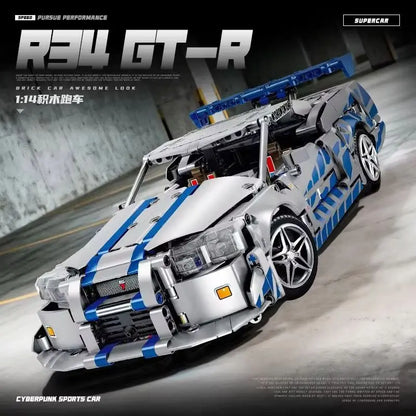 New product 857pcs racing sports car Fast and Furious mechanical Paul GTR R34 boy 1:14 car model building blocks children's toy