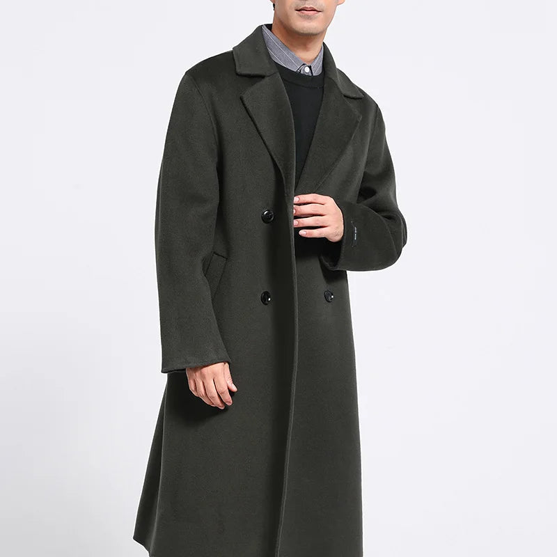 Autumn Winter New Over The Knee Double-sided Wool Coat 100% Wool Coat Men's Korean Suit Collar Wide Loose Wool Coat Light Luxury