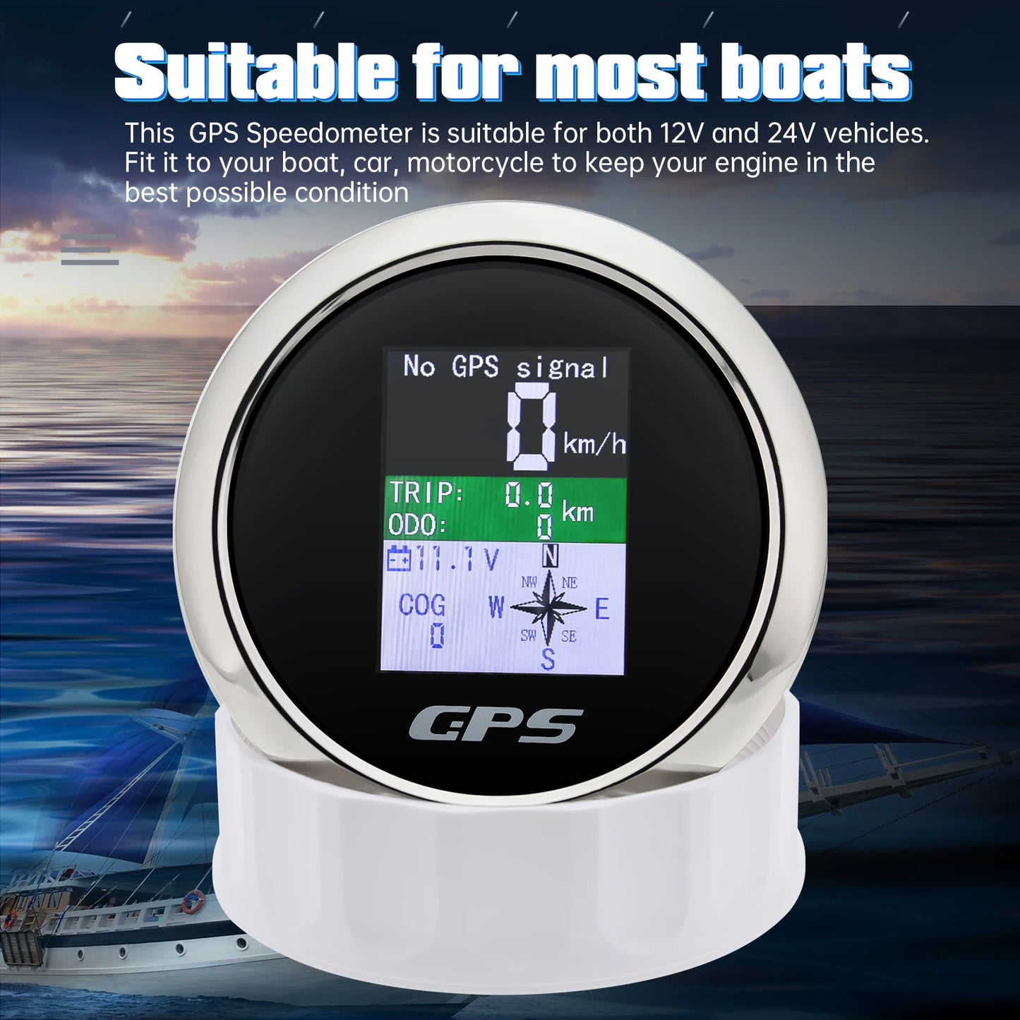 85mm Digital GPS Speedometer Odometer with GPS Antenna TFT Screen Waterproof Voltmeter Universal for 12V 24V Car Boat Motorcycle