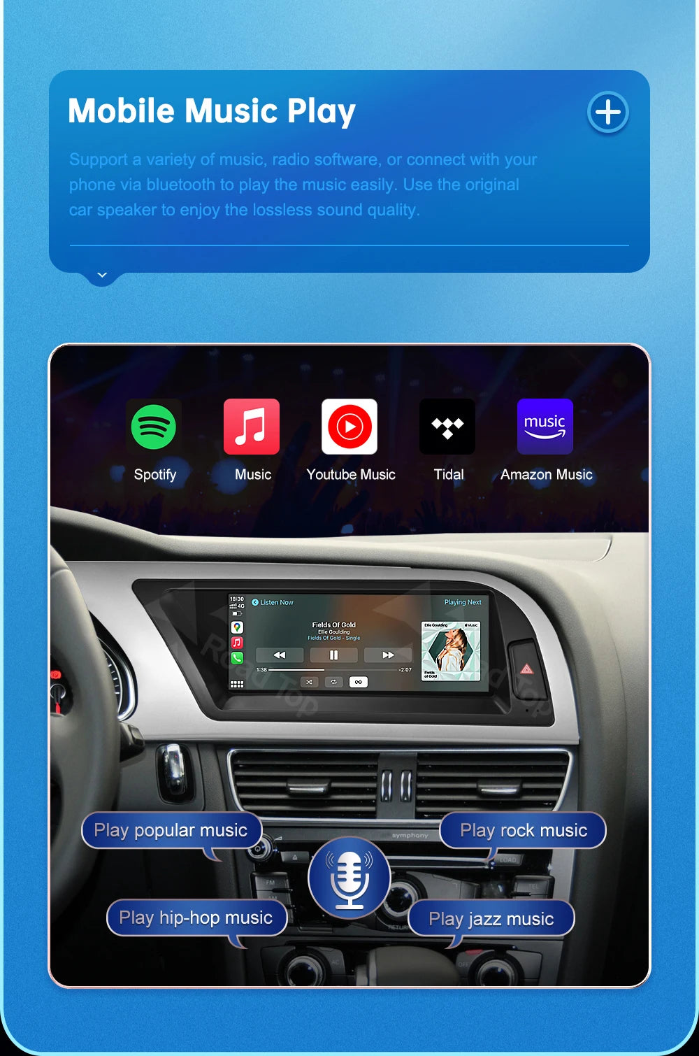 CN Road Top 8.9 12.3'' Touch Screen Multimedia Player Andriod Auto Link For Audi A4 S4 B8 2009-2015 GPS Carplay Display Car Play