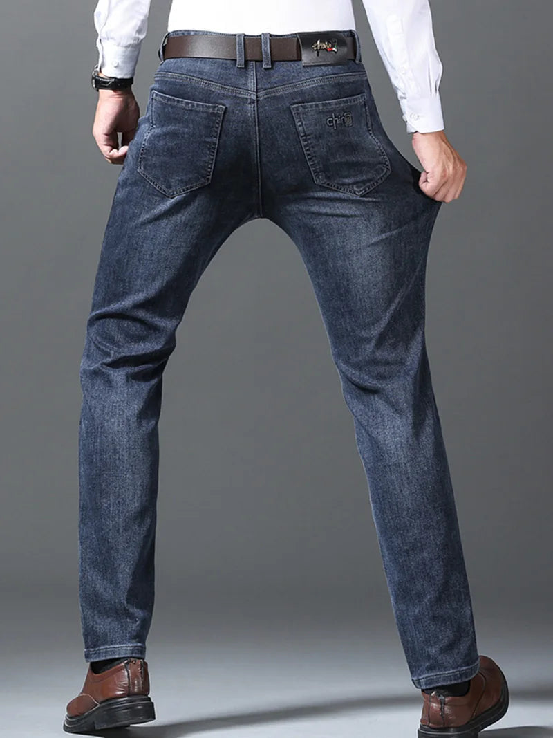 2024 New Black Men's Autumn Winter Thick Jeans Classic Style Stretch Business Loose Straight-leg Casual Pants Men's Denim Pants