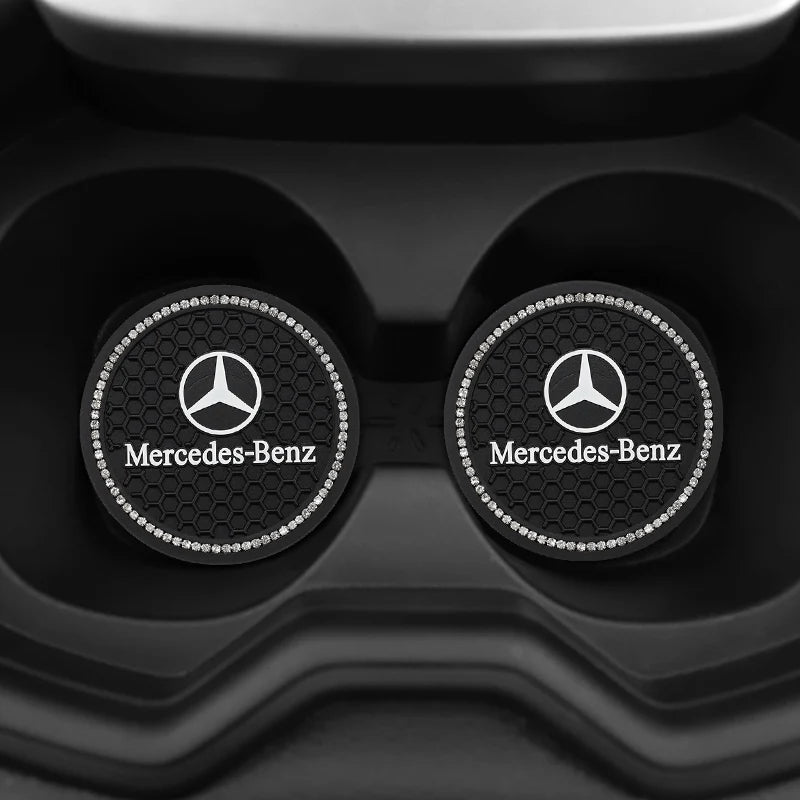 2Pcs Crystal Decoration Silicone Mat Car Water Cup Groove Anti-slip Pads For Mercedes Benz AMG Smart W205 C300 W203 W206 W108