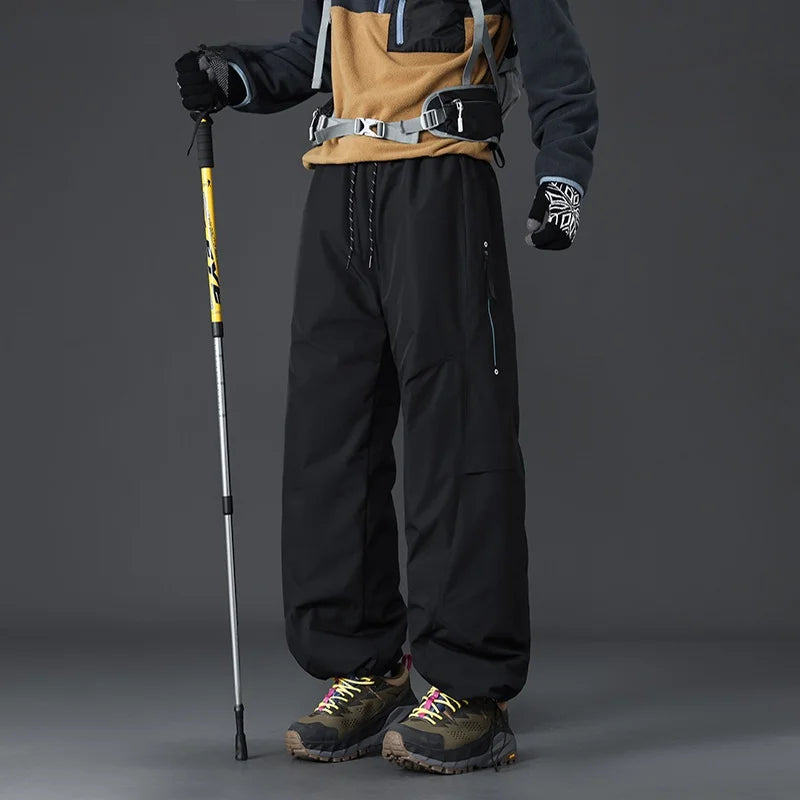 Large Size Winter Outdoor Casual Duck down Thermal Thickened Straight Leg Pants Men's Hiking Trousers Windproof And Cold-resi...