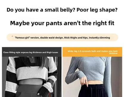 plus Size Women's Casual High Waist Thin Wide Leg Pants Spring Autumn Straight Cut Long Trousers Comfortable Slimming Effect