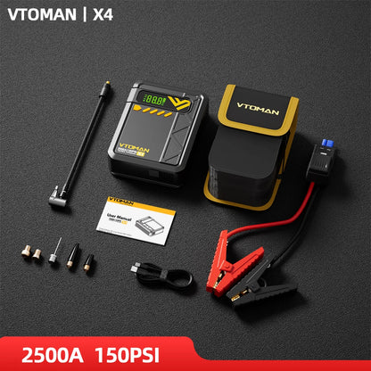 VTOMAN X4 Car Jump Starter 2500A Car Power Bank 4 In 1 with Portable Air Compressor Car Starter Booster for 8.5L Gas/6.0L Diesel