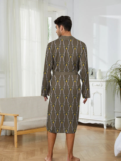 Spring and Autumn Men's Sleeping Robe 3D Digital Printing, Trendy Quick Drying, Home Leisure comfortable Men's bathrobe