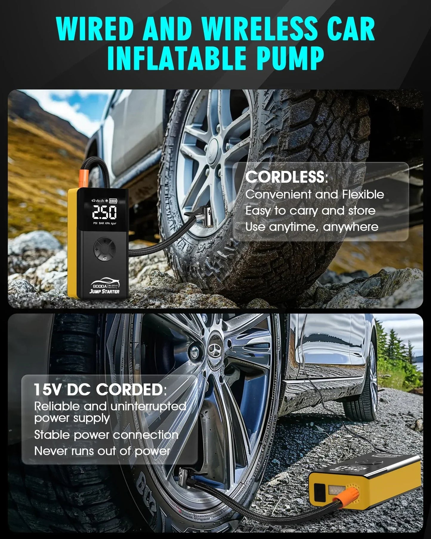 8000amp A 180psi Powerful Car Jumper Multifunction 12v Battery Booster Super Compressor Power Bank Jump Starter With Air Pump