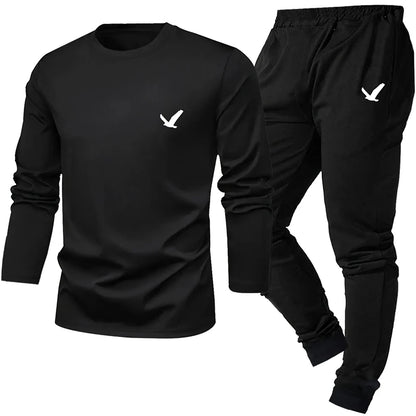 2-piece set of men's pajamas for spring summer autumn winter long sleeved pants geometric pattern base shirt home suit set