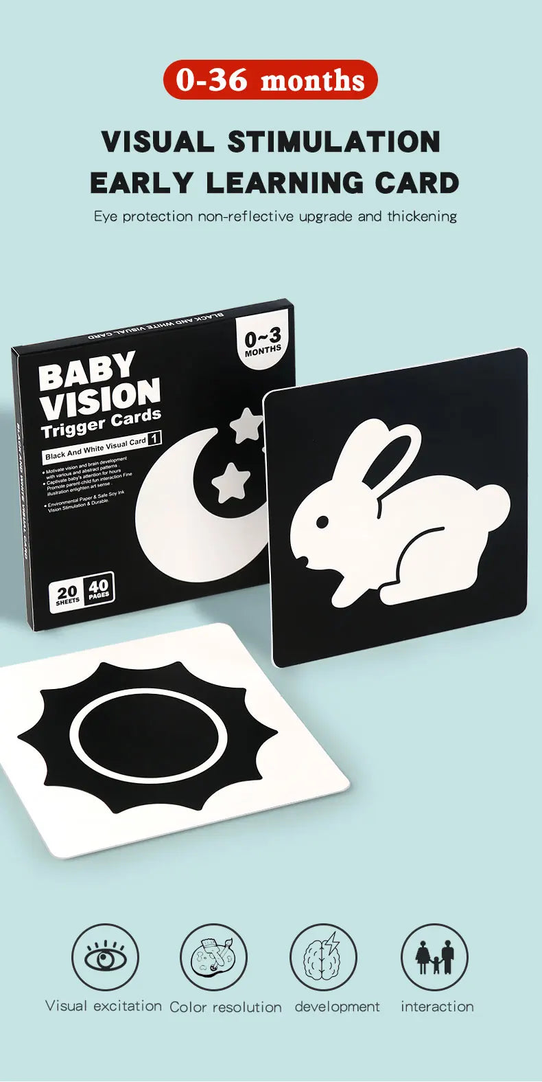 Black and red visual early education card for newborns, visual stimulation of color cognition, flashing new children's early edu