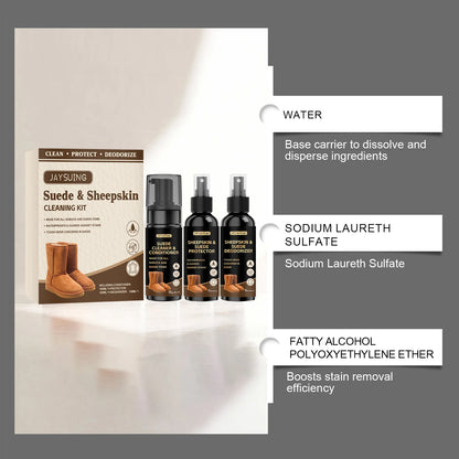 Suede & Sheepskin Clean Kit Nourish Protect Boost Stain Remove Efficiency Resist Water Light Stains Leather Material Cleaner Set