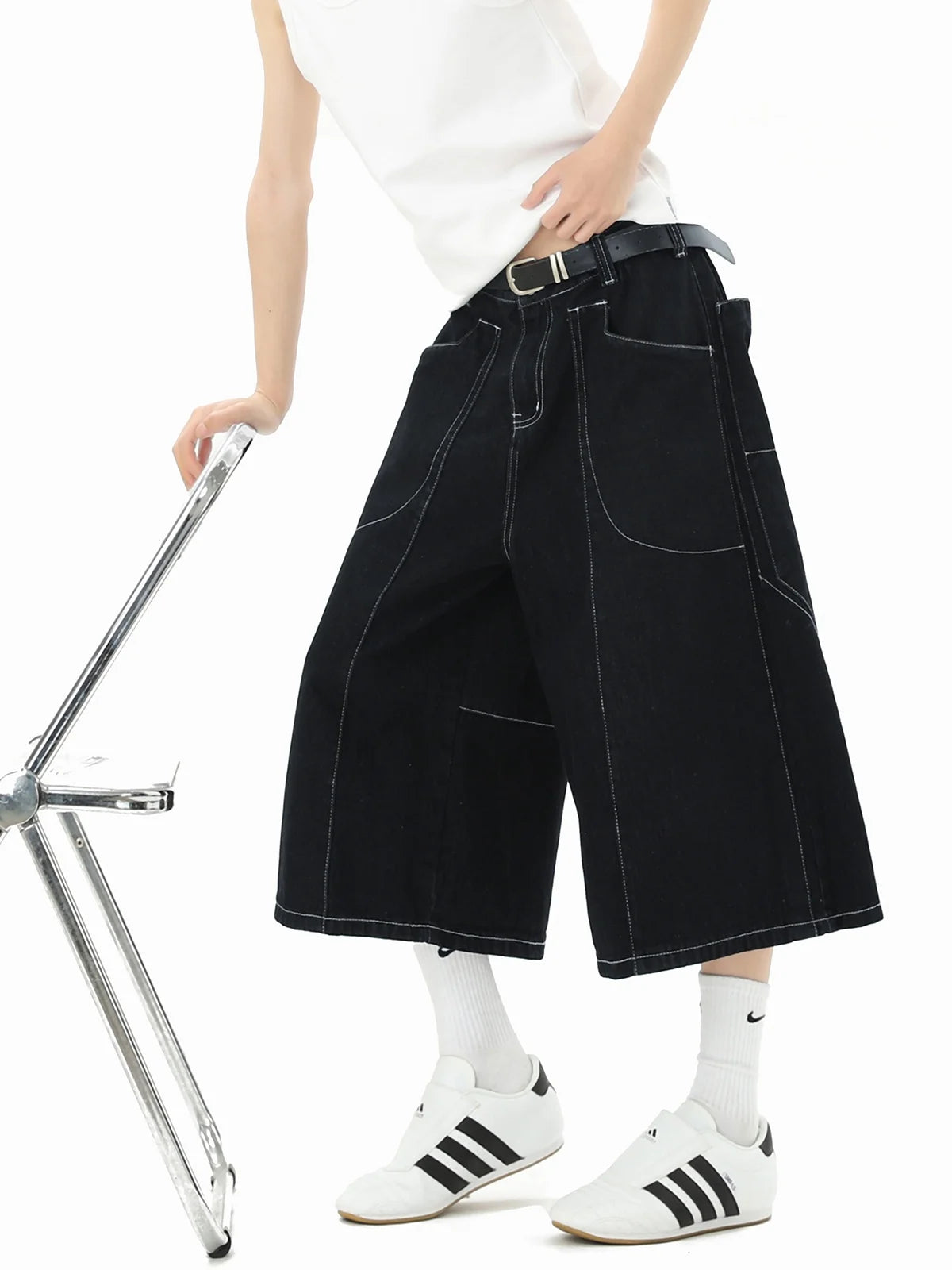 American Original Jeans Short Pants Men's Summer High Street Design Denim Seven-Quarter Length Straight Leg Casual Shorts