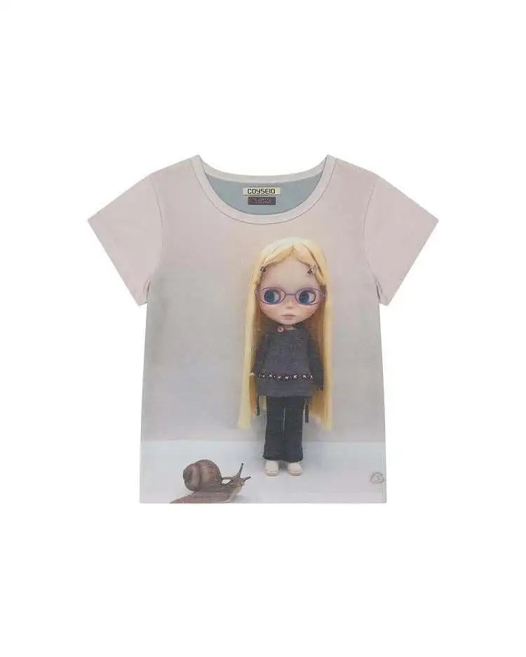 Coyseio Slim Fit Shoulder T-Shirt Short Sleeve Collaborative Edition Small Cloth Breathable Cotton round Neck Top for Women