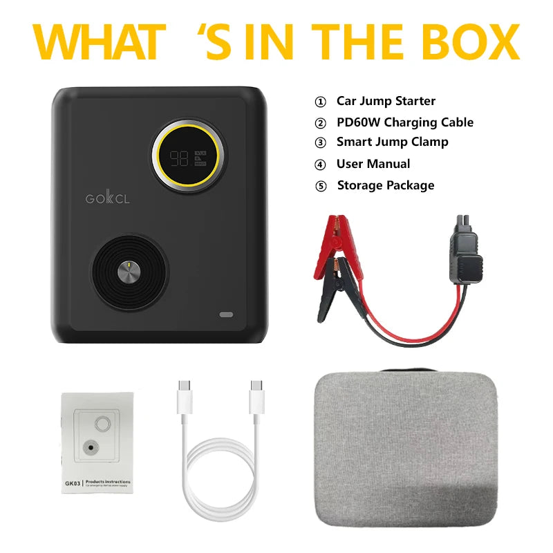 27500mAh 2000A UltraSafe Jump Starter – 12V Sodium Battery Booster Pack, Portable Jump Box, PD60W Power Bank & Jumper Cables